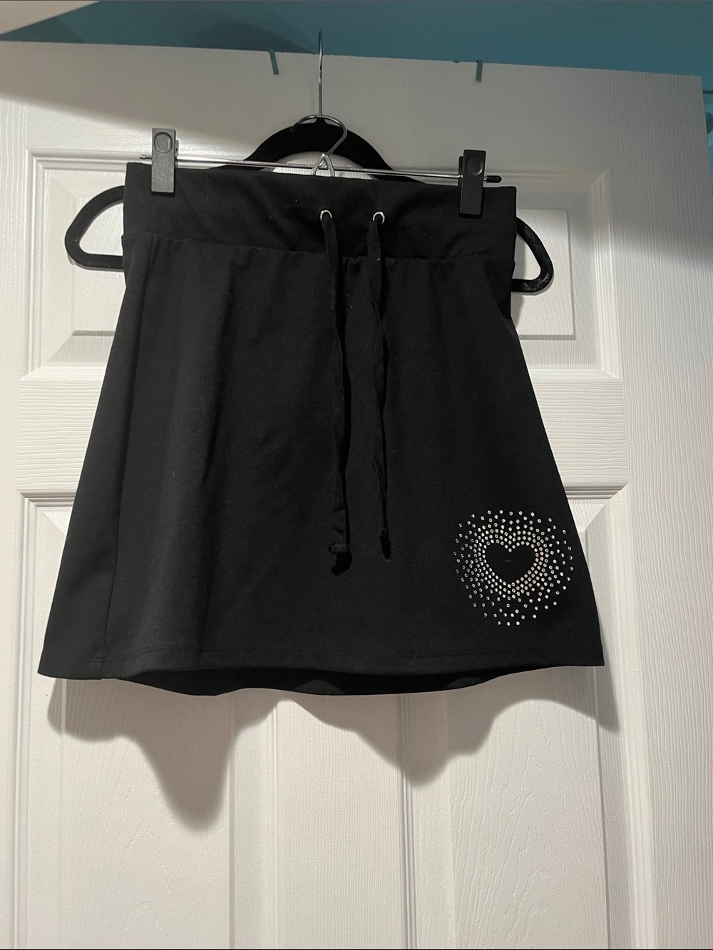 wild fable Black Mini Skirt with Drawstring and Rhinestone Heart NWOT